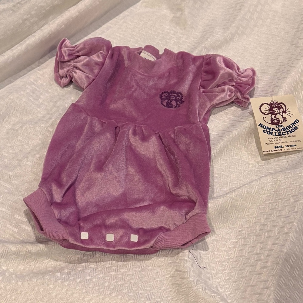Vintage 90s Purple Velvet Baby Romper New With Tags soft Y2K feminine